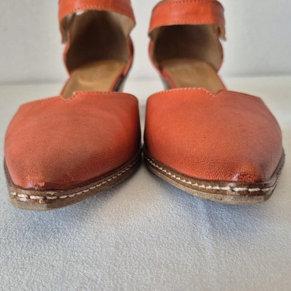 Sundance Coralise Made in France Orange Leather Mary Jane Shoes Hook Loop - Picture 4 of 11